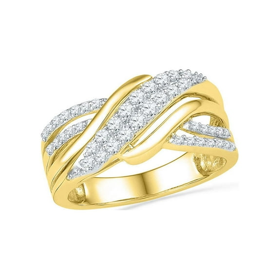 FB Jewels 10kt Yellow Gold Womens Round Diamond Crossover Band Ring 1/2 Cttw