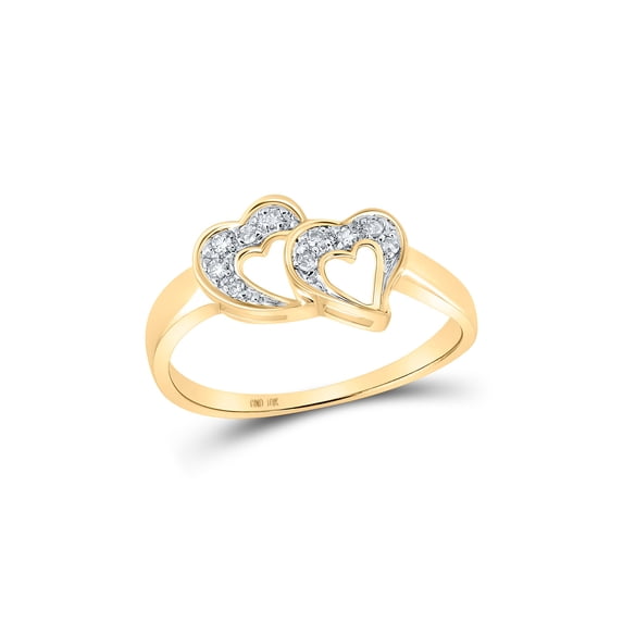 FB Jewels 10kt Yellow Gold Womens Round Diamond Double Heart Ring 1/20 Cttw Size 8.5