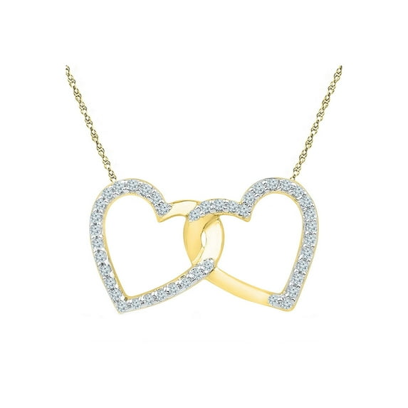 FB Jewels 10kt Yellow Gold Womens Round Diamond Double Linked Heart Pendant 1/6 Cttw