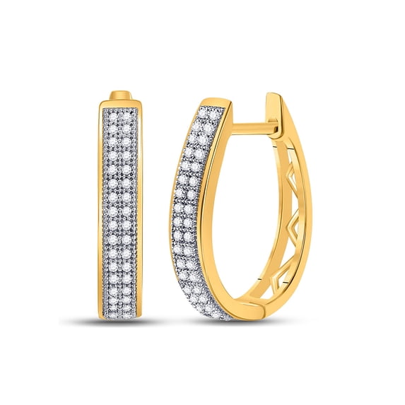 FB Jewels 10kt Yellow Gold Womens Round Diamond Double Row Hoop Earrings 1/5 Cttw
