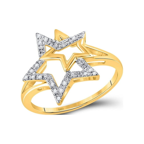 FB Jewels 10kt Yellow Gold Womens Round Diamond Double Star Outline Ring 1/10 Cttw