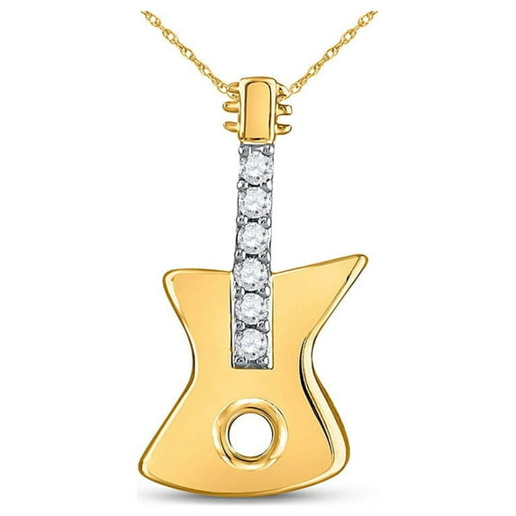 FB Jewels 10kt Yellow Gold Womens Round Diamond Electric Guitar Music Instrument Pendant 1/20 Cttw