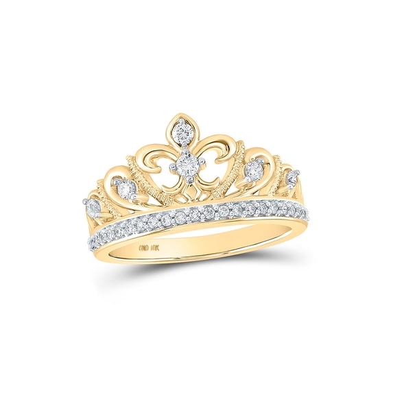 FB Jewels 10kt Yellow Gold Womens Round Diamond Fleur-de-lis Crown Ring 1/3 Cttw