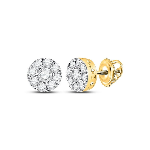 FB Jewels 10kt Yellow Gold Womens Round Diamond Flower Cluster Earrings 3/4 Cttw