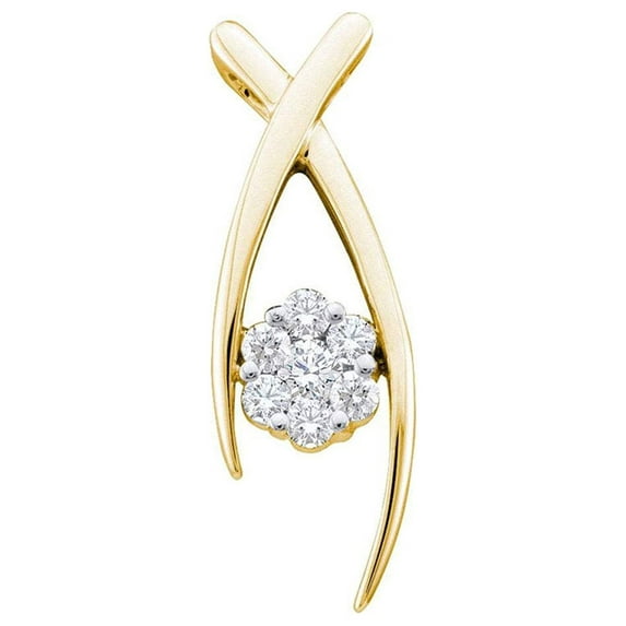 FB Jewels 10kt Yellow Gold Womens Round Diamond Flower Cluster Pendant 1/4 Cttw