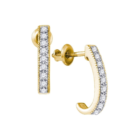 FB Jewels 10kt Yellow Gold Womens Round Diamond Half J Hoop Earrings 1/5 Cttw In Pave Setting (I2-I3 clarity; H-I color)