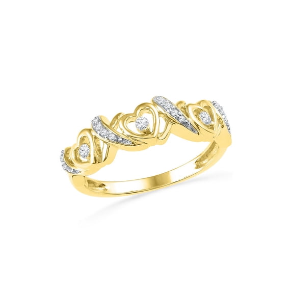 FB Jewels 10kt Yellow Gold Womens Round Diamond Heart Band Ring 1/8 Cttw Size 8