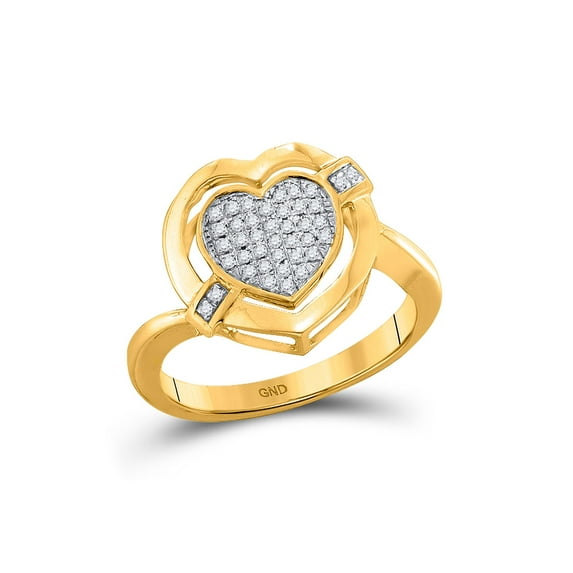 FB Jewels 10kt Yellow Gold Womens Round Diamond Heart Cluster Ring 1/6 Cttw