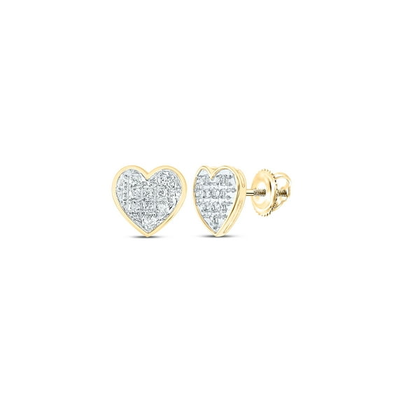 FB Jewels 10kt Yellow Gold Womens Round Diamond Heart Cluster Stud Earrings 1/20 Cttw