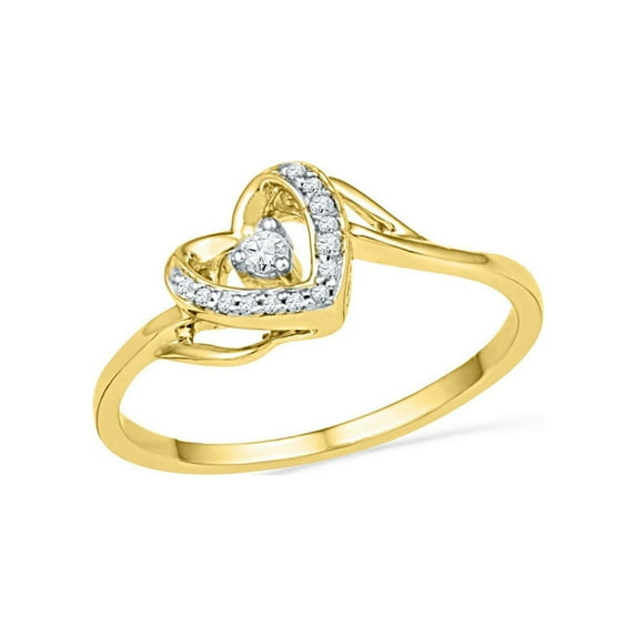 FB Jewels 10kt Yellow Gold Womens Round Diamond Heart Promise Bridal Ring 1/12 Cttw