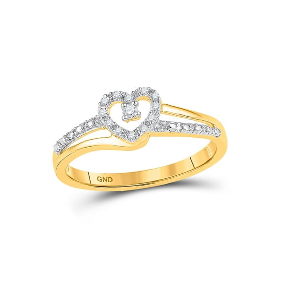 FB Jewels 10kt Yellow Gold Womens Round Diamond Heart Promise Bridal Ring 1/20 Cttw