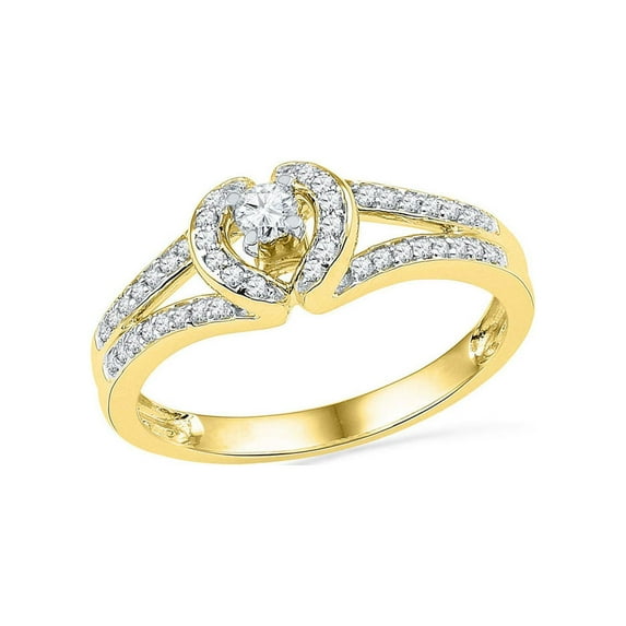 FB Jewels 10kt Yellow Gold Womens Round Diamond Heart Promise Bridal Ring 1/4 Cttw