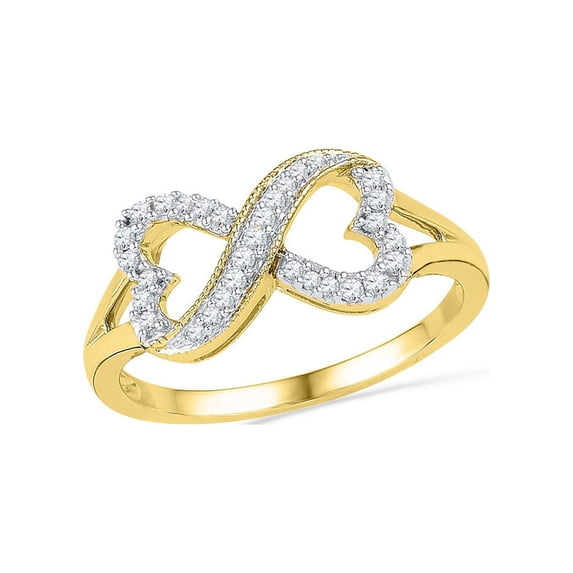 FB Jewels 10kt Yellow Gold Womens Round Diamond Infinity Heart Ring 1/6 Cttw