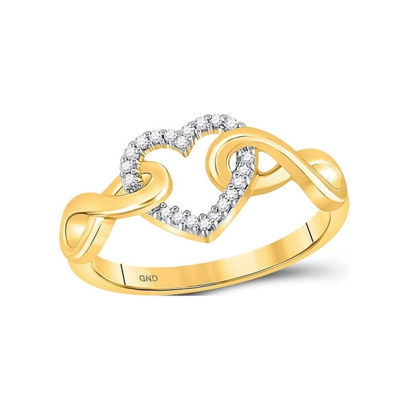 FB Jewels 10kt Yellow Gold Womens Round Diamond Infinity Twist Heart Ring 1/10 Cttw