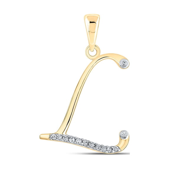 FB Jewels 10kt Yellow Gold Womens Round Diamond L Initial Letter Pendant 1/12 Cttw