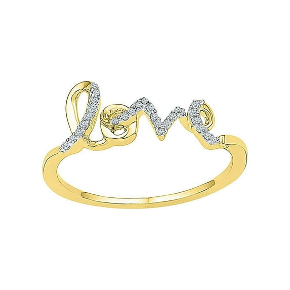 FB Jewels 10kt Yellow Gold Womens Round Diamond Love Band Ring 1/12 Cttw