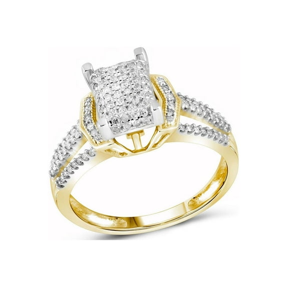 FB Jewels 10kt Yellow Gold Womens Round Diamond Rectangle Cluster Ring 1/3 Cttw