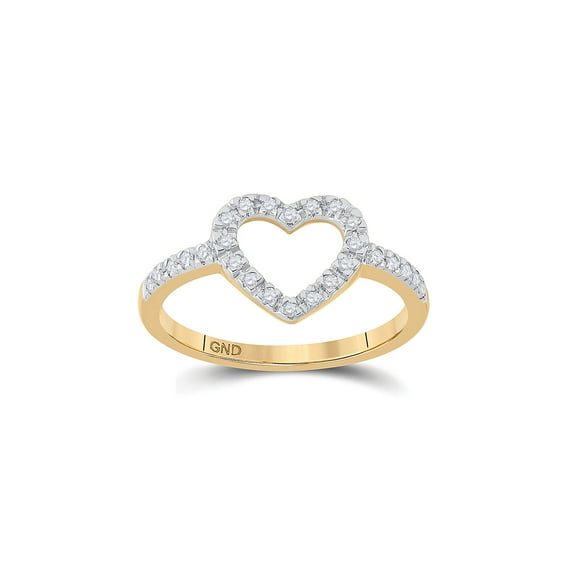 FB Jewels 10kt Yellow Gold Womens Round Diamond Simple Heart Outline Ring 1/5 Cttw
