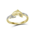 thumbnail image 1 of FB Jewels 10kt Yellow Gold Womens Round Diamond Slender Dolphin Animal Fish Ring 1/20 Cttw Size 8.5, 1 of 2