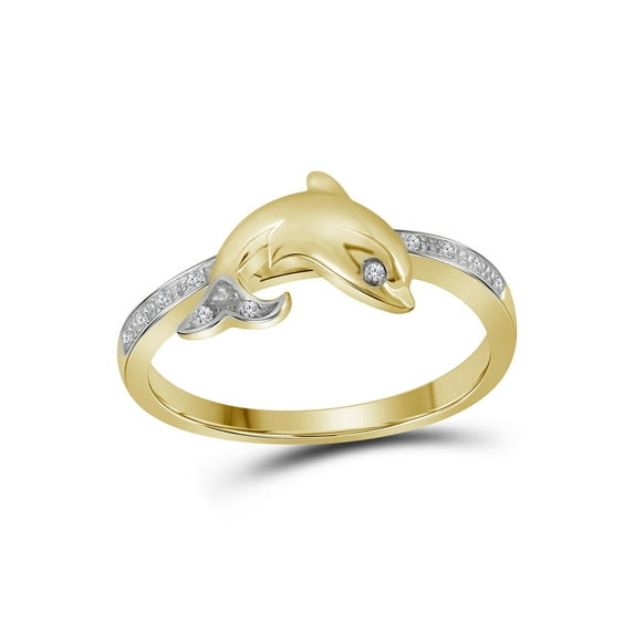FB Jewels 10kt Yellow Gold Womens Round Diamond Slender Dolphin Animal Fish Ring 1/20 Cttw