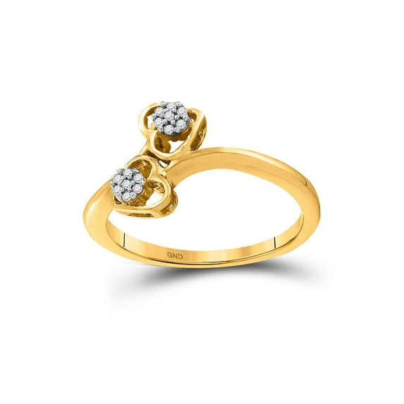 FB Jewels 10kt Yellow Gold Womens Round Diamond Slender Double Heart Bypass Ring 1/20 Cttw Size 7.5