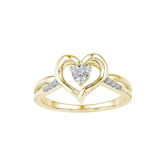 FB Jewels 10kt Yellow Gold Womens Round Diamond Solitaire Heart Ring 1/20 Cttw