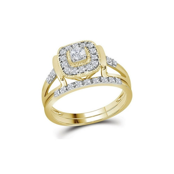 FB Jewels 10kt Yellow Gold Womens Round Diamond Square Bridal Wedding Engagement Ring Band Set 1/3 Cttw