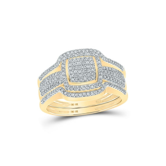FB Jewels 10kt Yellow Gold Womens Round Diamond Square Cluster Bridal Wedding Engagement Ring Band Set 1/2 Cttw