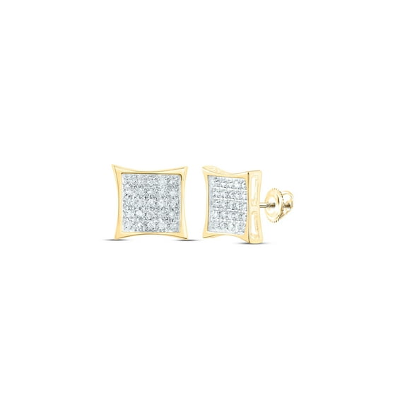 FB Jewels 10kt Yellow Gold Womens Round Diamond Square Cluster Earrings 1/4 Cttw In Pave Setting (I2-I3 clarity; J-K color)