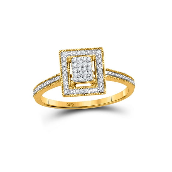 FB Jewels 10kt Yellow Gold Womens Round Diamond Square Cluster Ring 1/10 Cttw Size 6.5