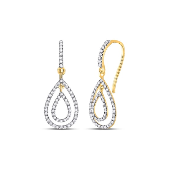 FB Jewels 10kt Yellow Gold Womens Round Diamond Teardrop Dangle Earrings 1/2 Cttw
