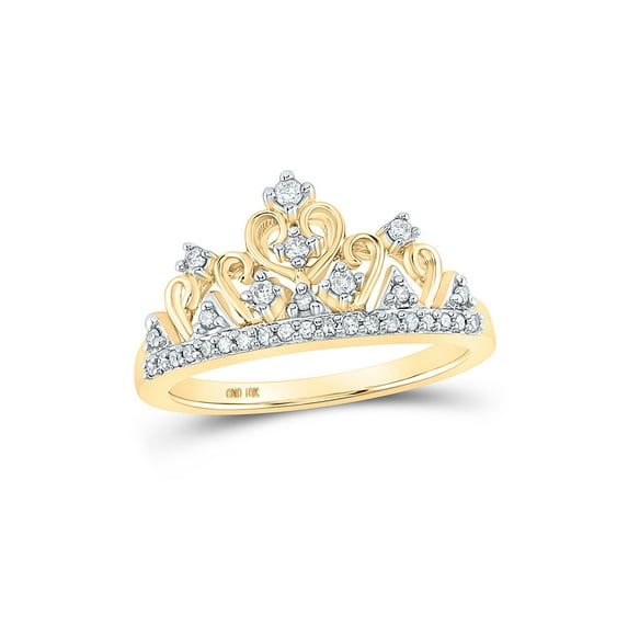 FB Jewels 10kt Yellow Gold Womens Round Diamond Tiara Crown Band Ring 1/5 Cttw Size 7