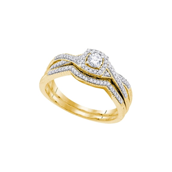 FB Jewels 10kt Yellow Gold Womens Round Diamond Twist Bridal Wedding Engagement Ring Band Set 1/3 Cttw