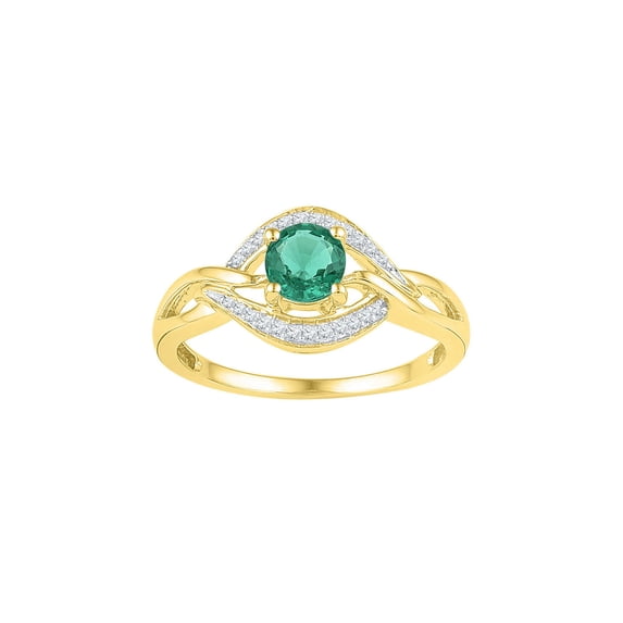 FB Jewels 10kt Yellow Gold Womens Round Lab-Created Emerald Solitaire Ring 5/8 Cttw