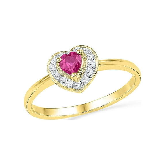 FB Jewels 10kt Yellow Gold Womens Round Lab-Created Pink Sapphire Heart Ring 1/10 Cttw