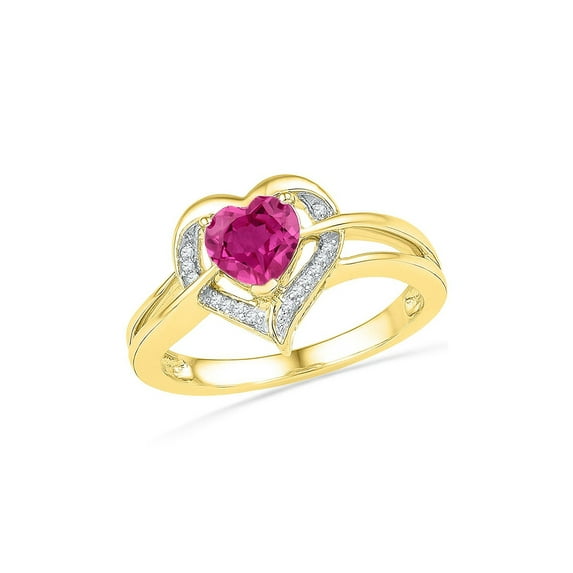 FB Jewels 10kt Yellow Gold Womens Round Lab-Created Pink Sapphire Heart Ring 1 Cttw Size 6.5