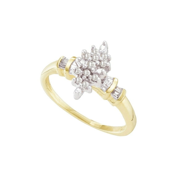 FB Jewels 10kt Yellow Gold Womens Round Prong-set Diamond Marquise-shape Cluster Ring 1/6 Cttw