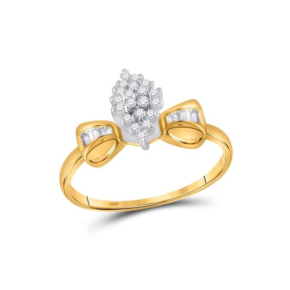 FB Jewels 10kt Yellow Gold Womens Round Prong-set Diamond Oval Cluster Baguette Ring 1/10 Cttw