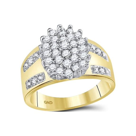 FB Jewels 10kt Yellow Gold Womens Round Prong-set Diamond Oval Cluster Ring 1/2 Cttw Size 5.5