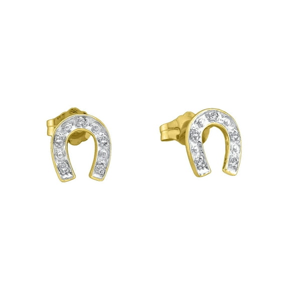 FB Jewels 10kt Yellow Two-tone Gold Womens Round Diamond Horseshoe Stud Earrings 1/20 Cttw