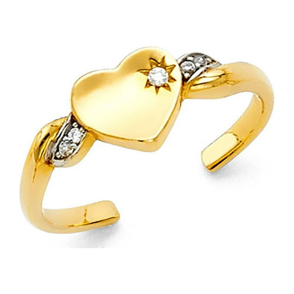 FB Jewels 14K Gold Heart Cubic Zirconia CZ Toe Ring Size 6.5