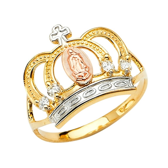 FB Jewels 14K Gold Our Lady of Guadalupe Virgin Mary Crown Cubic Zirconia CZ Fashion Anniversary Ring Size 6