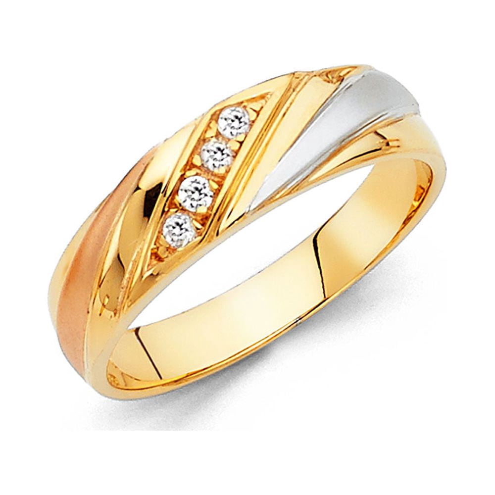 Men's Double Row Cubic Zirconia Wedding Band - 14k Rose Gold Over Sterling Silver, Size 10 - View #10
