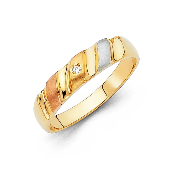 FB Jewels 14K Gold Ring Round Cubic Zirconia Mens Anniversary Wedding Band Size 5