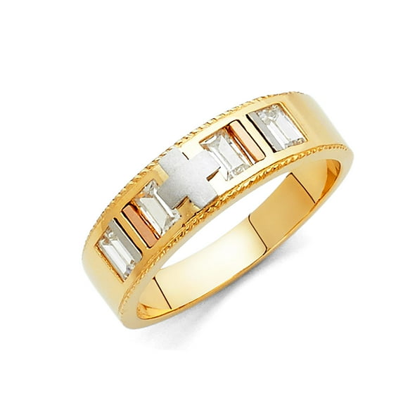 FB Jewels 14K Gold Ring Round Cubic Zirconia Mens Anniversary Wedding Band Size 8