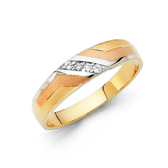 FB Jewels 14K Gold Ring Round Cubic Zirconia Mens Anniversary Wedding Band Size 9.5