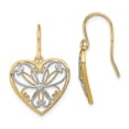 thumbnail image 1 of FB Jewels 14K Rhodium Plated White and Yellow Two Tone Gold Heart with White Filigree Center Wire Earrings, 1 of 3
