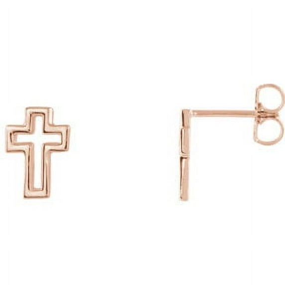 FB Jewels 14K Rose Gold Pair Polished Open Cross Hoop Earrings With Backs