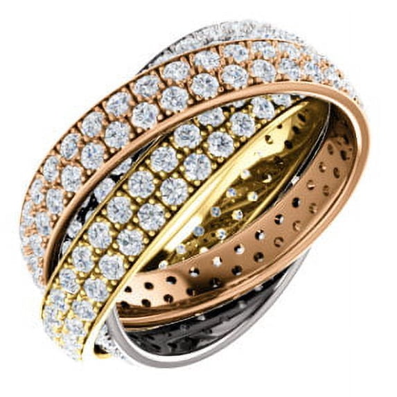 FB Jewels 14K Rose Yellow and White Tri Color Gold 3 1/3 CTW Diamond Eternity Wedding Ring Band