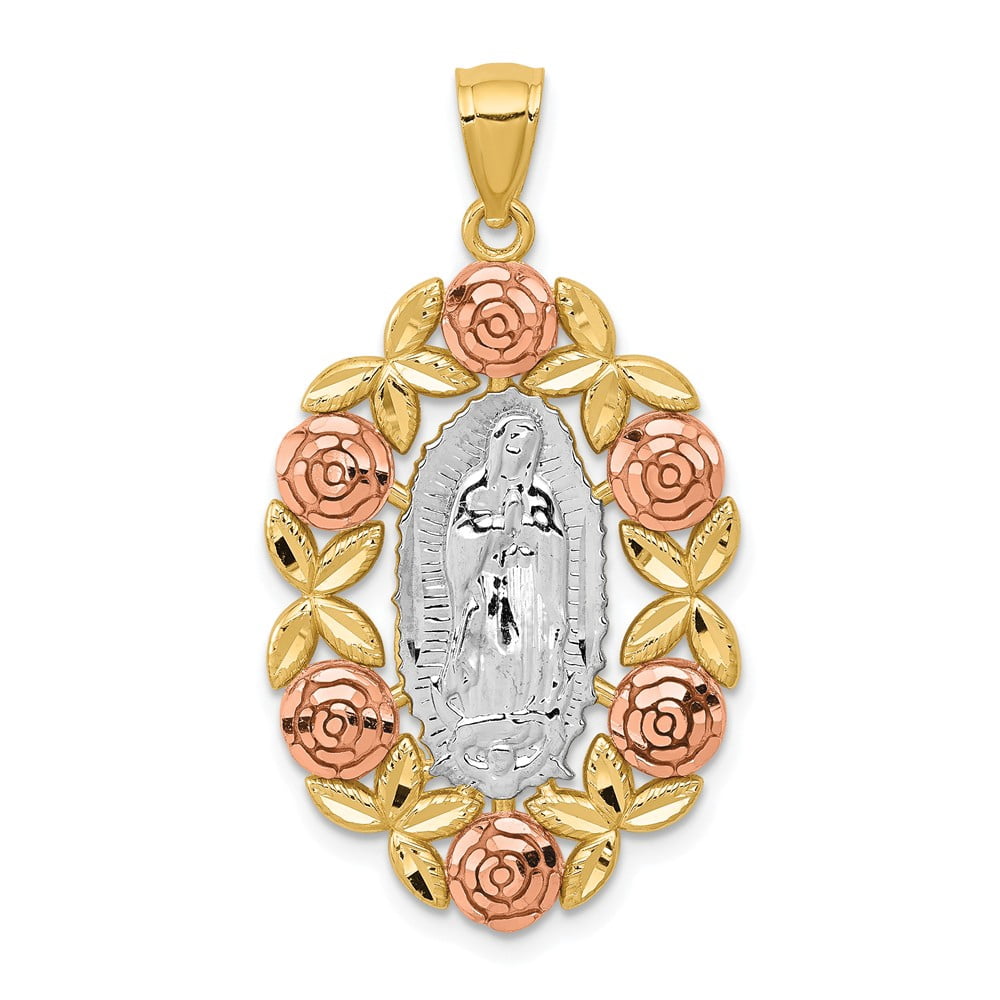 FB Jewels 14K Two Tone Gold White Rhodium Our Lady of Guadalupe Pendant ...